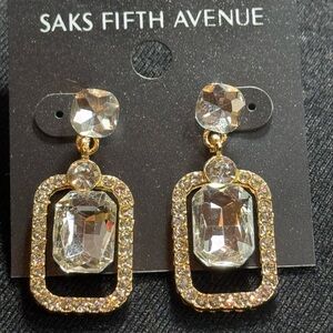 Saks Fifth Avenue Crystal Gold Statement Earrings 1.5in